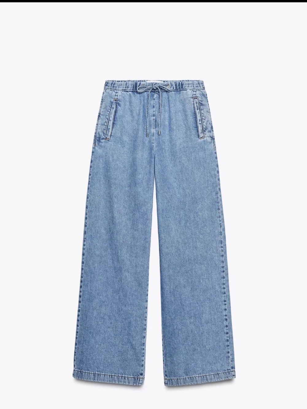 Zara Light Blue Wide-Leg Drawstring Jeans